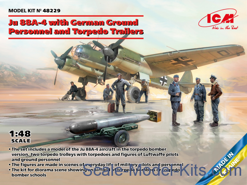 Ju 88A-4 with German Ground Personnel and Torpedo Trailers-ICM plastic ...